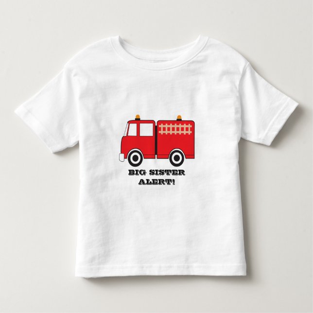 Camiseta Infantil Alerta de Irmã Grande do Caminhão Vermelho! (Frente)