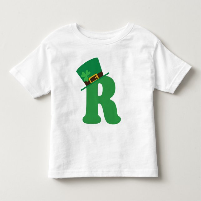 Camiseta Infantil Alfabeto da letra R do Dia de São Patrício (Frente)