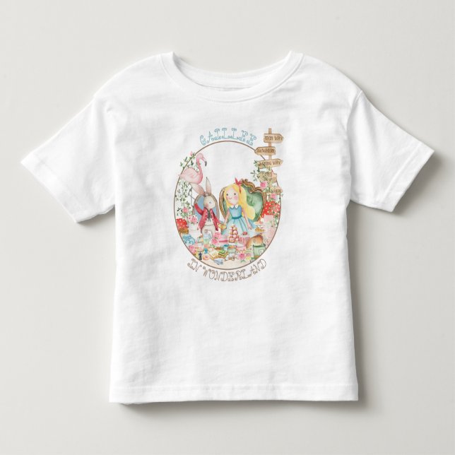 Camiseta Infantil Alice Adventures em Woderland Birthday Tea Party (Frente)