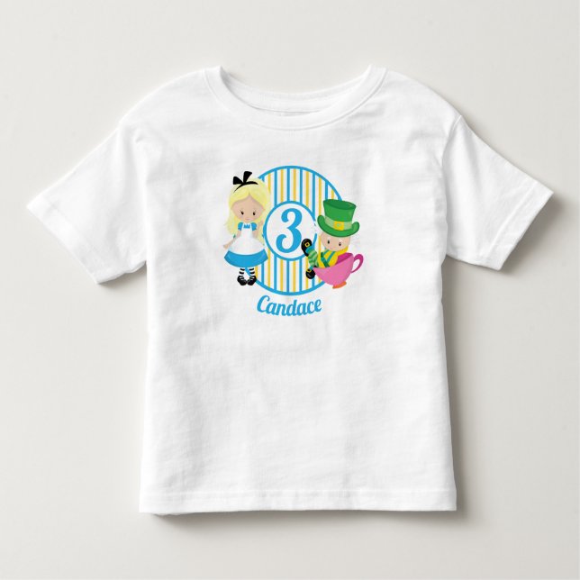 Camiseta Infantil Alice no Aniversário de criança Personalizado da M (Frente)