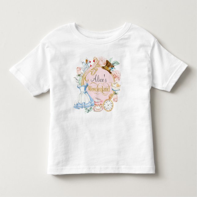Camiseta Infantil Alice no interior de Onederland, primeiro aniversa (Frente)