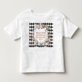 Camiseta Infantil Alice no primeiro aniversario da Flor Maravilha