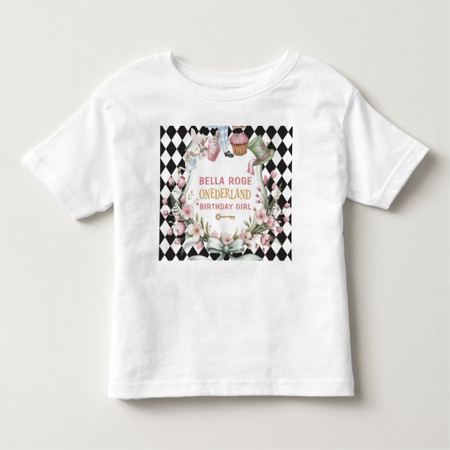 Camiseta Infantil Alice no primeiro aniversario da Flor Maravilha (Frente)