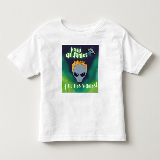 Camiseta Infantil alienígena aqui e no nos vamos, ufo, extraterista (Frente)