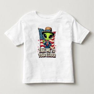 Camiseta Infantil Alienígena Engraçada Leva-me ao seu líder Patrióti