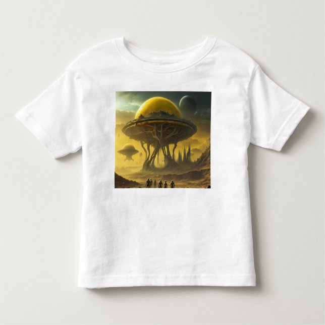 Camiseta Infantil Alienígena SciFi World View Planet Ufo Torre (Frente)