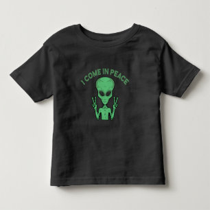 Camiseta Infantil Alienígena Verde Eu Vim Em Paz OVNI Extraterrestre