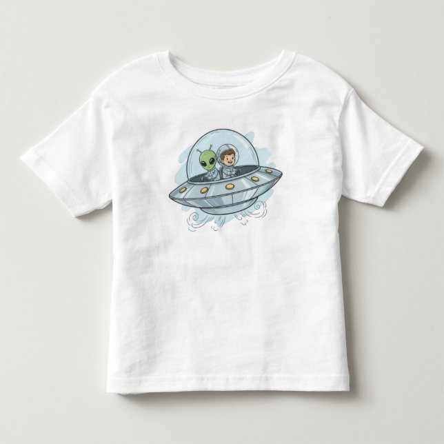 Camiseta Infantil Alienígena Voador de Desenho Animado (Frente)