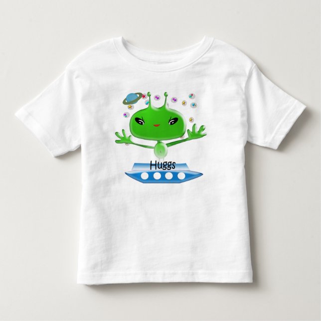 Camiseta Infantil Aliens de Espaço Exterior Verde e Bonito com Embar (Frente)