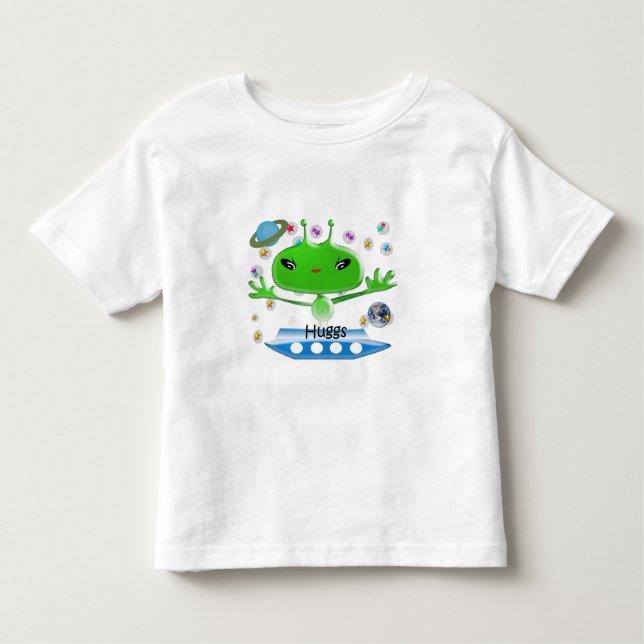Camiseta Infantil Aliens de Espaço Exterior Verde e Bonito com Embar (Frente)