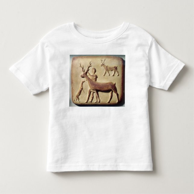 Camiseta Infantil Alivio pintado representando um homem com veado (Frente)