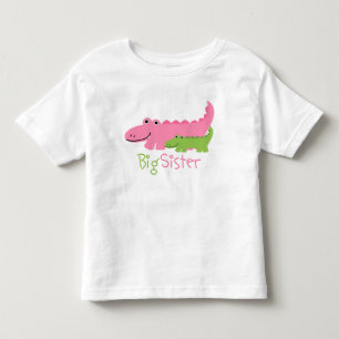 Camiseta Infantil Alligadores cor-de-rosa e verde Irmã grande