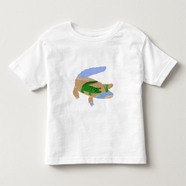 Camiseta Infantil Alligator Green Whimsical Cartoon Art (Frente)