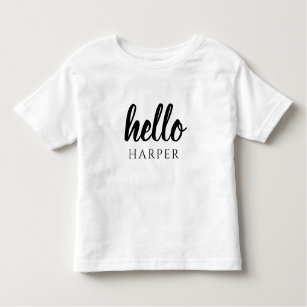 Camiseta Infantil Alô Preto E Branco Moderno E Mínimo E Seu Nome