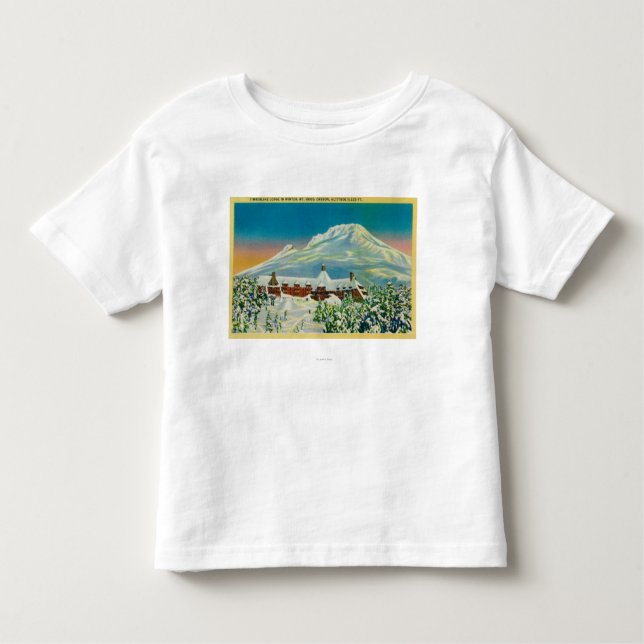 Camiseta Infantil Alojamento do Timberline no inverno na capa do Mt. (Frente)