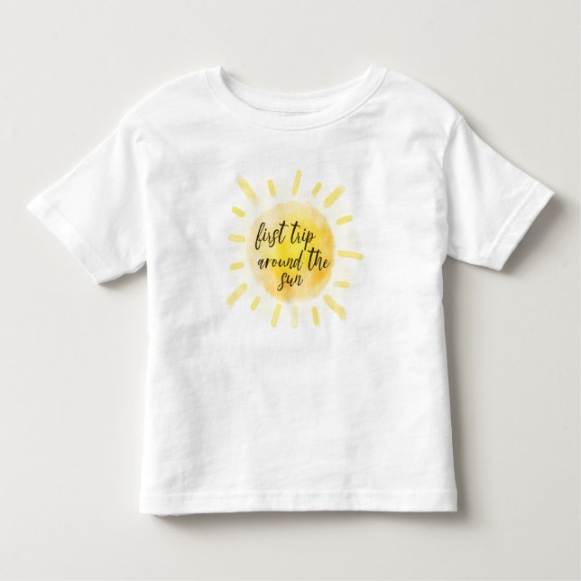 Camiseta Infantil Amarelo de Aquarela Primeira Viagem em Torno do So (Frente)