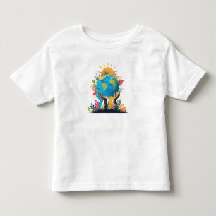 Camiseta Infantil Ambiente - Ilustração da Terra com Mão e Sol