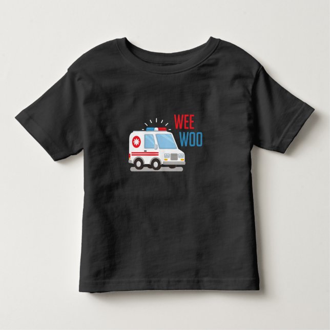 Camiseta Infantil Ambulância paramédica Carro weo woo Hospital EMT (Frente)