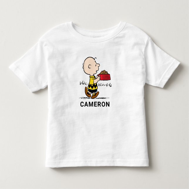 Camiseta Infantil Amendoins | Charlie Brown com o Snoopy's Dish (Frente)