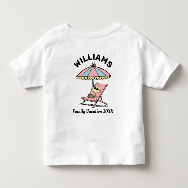 Camiseta Infantil Amendoins | Férias da família Woodstock Beach (Verso)