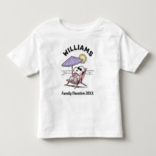 Camiseta Infantil Amendoins Férias Familiares de Snoopy Beach