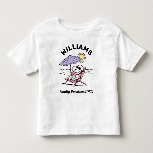 Camiseta Infantil Amendoins | Férias Familiares de Snoopy Beach (Frente)