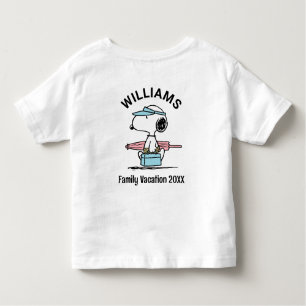 Camiseta Infantil Amendoins Férias Familiares Snoopy Beach Walk