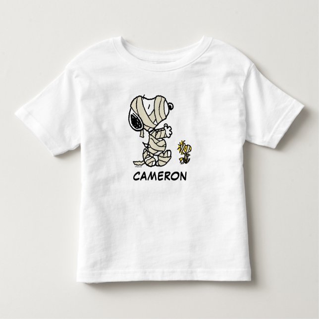 Camiseta Infantil Amendoins | Múmias de esnoopia e de madeira (Frente)