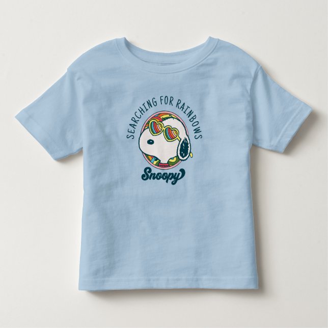 Camiseta Infantil Amendoins | Óculos de sol do arco-íris esnoopia (Frente)