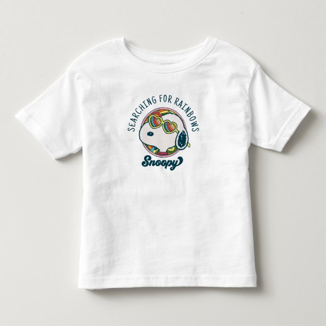 Camiseta Infantil Amendoins | Óculos de sol do arco-íris esnoopia (Frente)