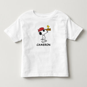Camiseta Infantil Amendoins   Pirata de Esnoopia e Woodstock