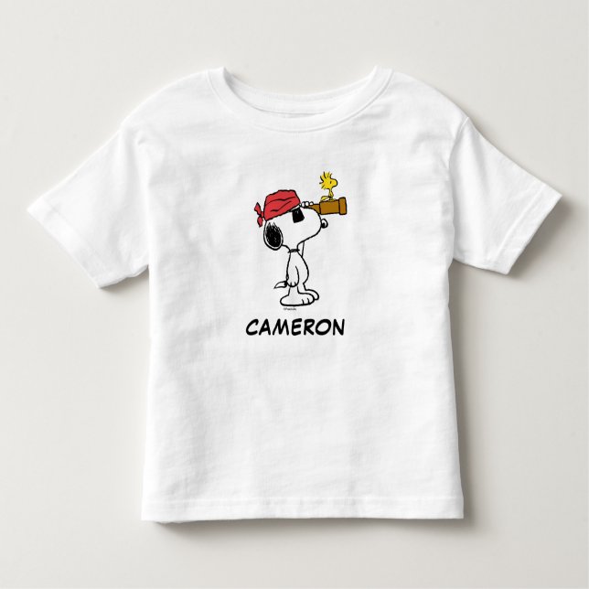 Camiseta Infantil Amendoins | Pirata de Esnoopia e Woodstock (Frente)