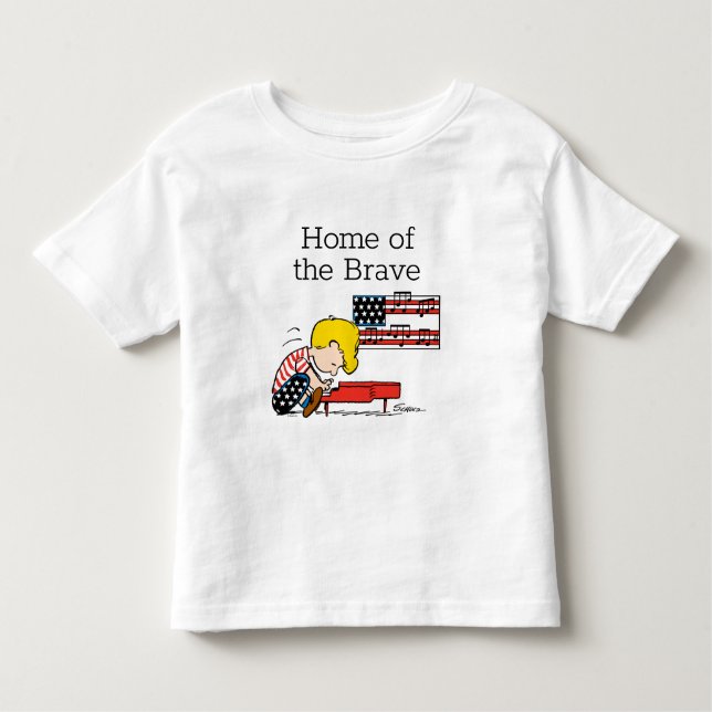 Camiseta Infantil Amendoins | Schroeder Patriótico e seu Piano (Frente)
