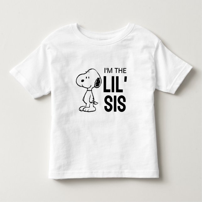 Camiseta Infantil Amendoins Snoopy | Eu sou a Irmã Mais Nova (Frente)