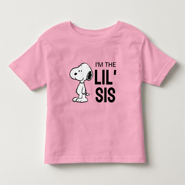 Camiseta Infantil Amendoins Snoopy | Eu sou a Irmã Mais Nova (Frente)