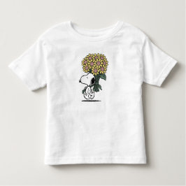 Camiseta Infantil Amendoins Snoopy Rosa Flor de Margarida