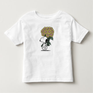 Camiseta Infantil Amendoins Snoopy Rosa Flor de Margarida