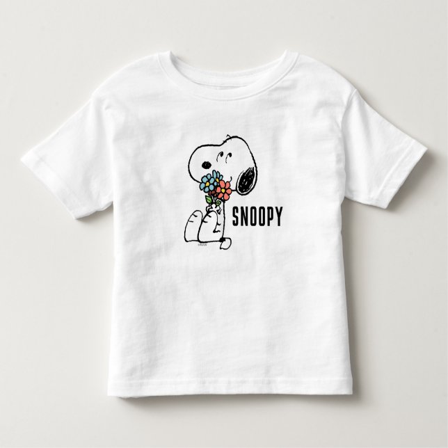 Camiseta Infantil Amendoins | Snoopy Stop & Smell the Flowers (Frente)