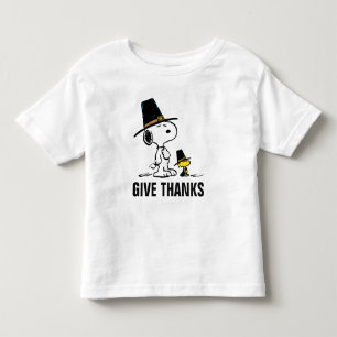Camiseta Infantil Amendoins   Snoopy & Woodstock Pilgrim