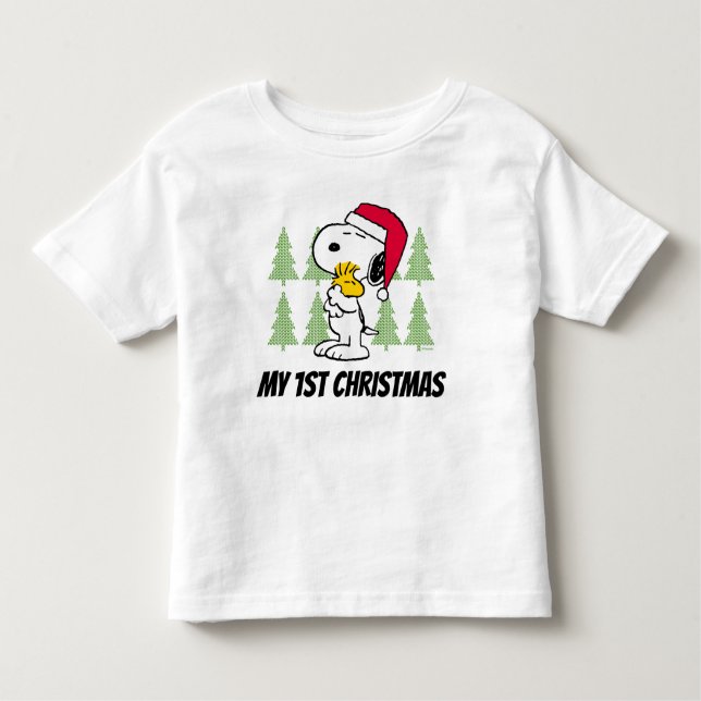 Camiseta Infantil Amendoins | Snoopy & Woodstock Santa Claus Hug (Frente)