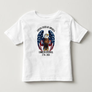 Camiseta Infantil América 250 Anos Águia com Asas da Bandeira 1776-2