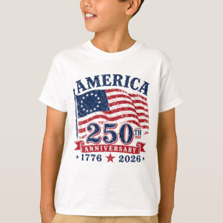 Camiseta Infantil América 250 Patriótica 1776-2026