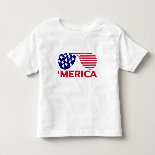 Camiseta Infantil América Red White — Óculos de sol azuis (Frente)
