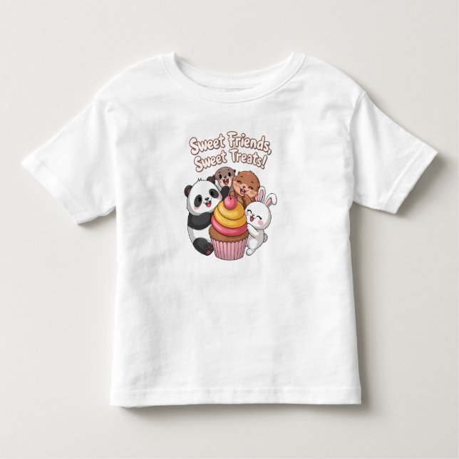 Camiseta Infantil Amigos animais bonitos com Cupcake - Doentes trata (Frente)