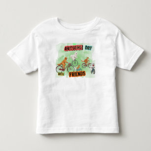 Camiseta Infantil Amigos Animais Fofos de Bicicleta
