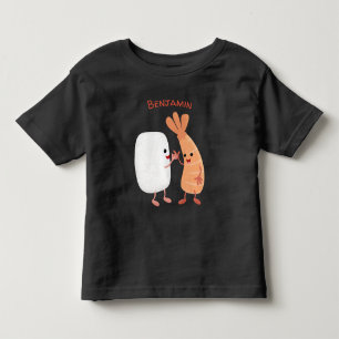 Camiseta Infantil Amigos camarão de arroz de sushi fofo desenho