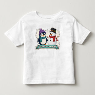 Camiseta Infantil Amigos de Inverno Pinguim e Boneco de Neve