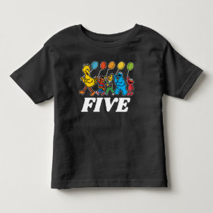 Camiseta Infantil Amigos do Sesame Street   Balões de 5º Aniversário