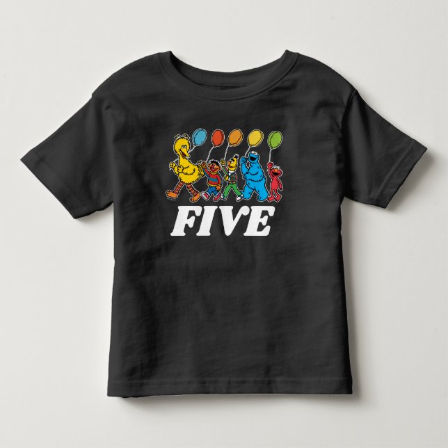 Camiseta Infantil Amigos do Sesame Street | Balões de 5º Aniversário (Frente)