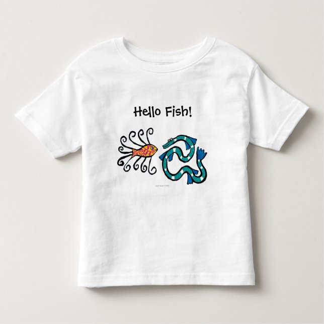 Camiseta Infantil Amigos ilustrados coloridos dos peixes (Frente)